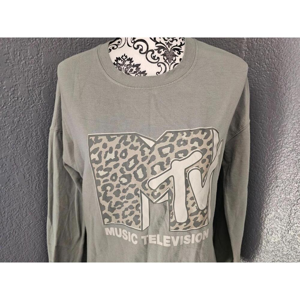 Women's 2021 MTV Pullover Sweater Music Long Sleeve Green Size X Small Leopard - Picture 5 of 10